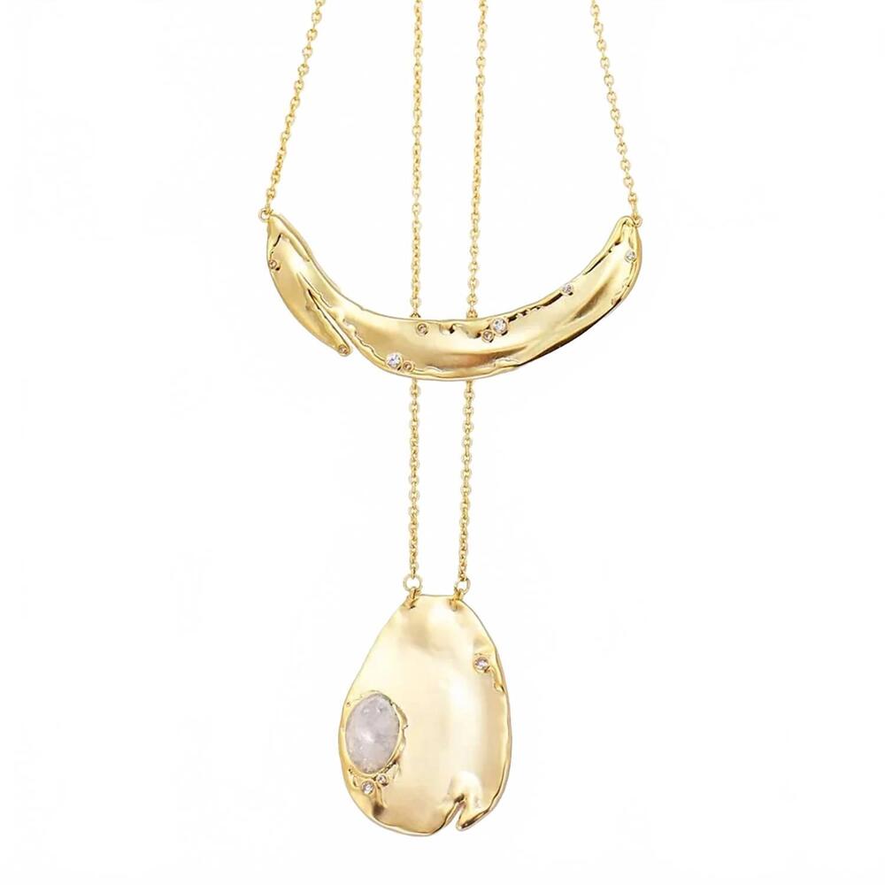 NEW RARE MATTERS JEWELRY women's clear quartz duo pendant necklaces in gold